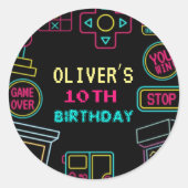 ネオン任意の年のビデオゲームのアーケード誕生日 ラウンドシール (正面)