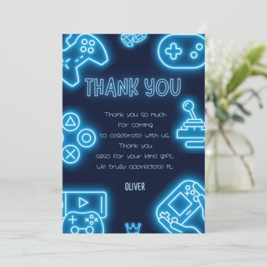 ネオン任意の年のビデオゲームの誕生日 サンキューカード (スタンド正面)