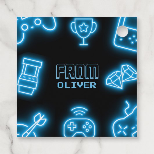 ネオン任意の年のビデオゲームの誕生日 フェイバータグ (裏面)