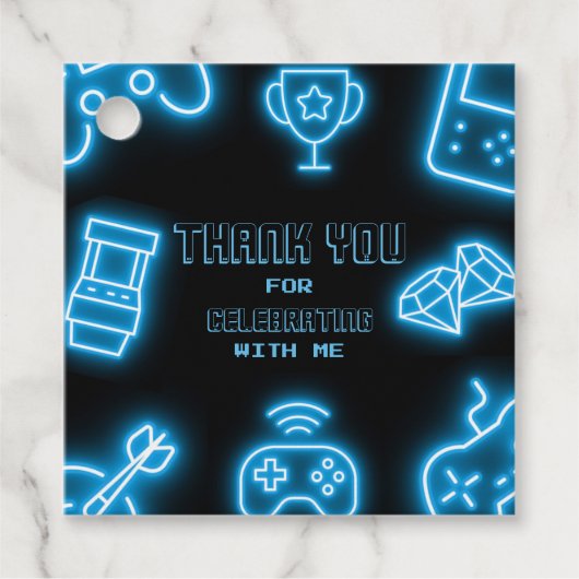 ネオン任意の年のビデオゲームの誕生日 フェイバータグ (正面)