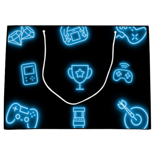 ネオン任意の年のビデオゲームの誕生日 ラージペーパーバッグ (正面)