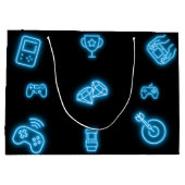 ネオン任意の年のビデオゲームの誕生日 ラージペーパーバッグ (裏面)
