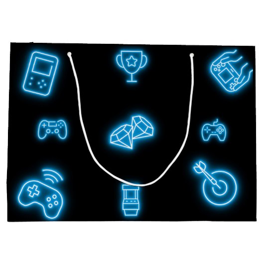 ネオン任意の年のビデオゲームの誕生日 ラージペーパーバッグ (裏面)