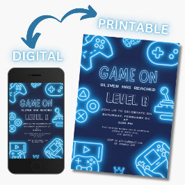 ネオン任意の年のビデオゲームの誕生日 招待状