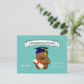 ネオン光で卒業したテディベアティール（緑がかった色） ポストカード (スタンド正面)