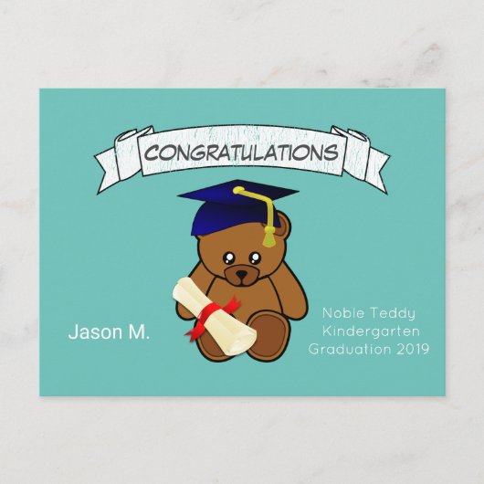 ネオン光で卒業したテディベアティール（緑がかった色） ポストカード (正面)