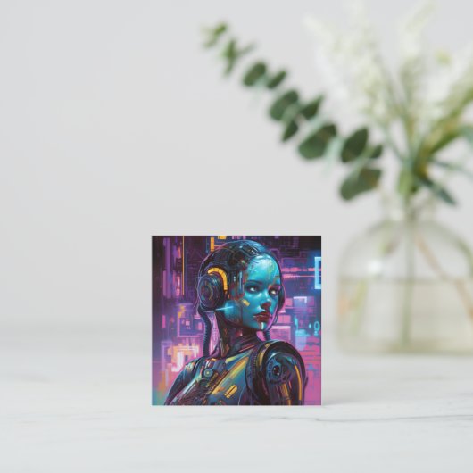 ネオン光のフォトリアリスティックファンタジー スクエア名刺 (スタンド正面)