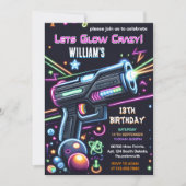 ネオン光る レーザータグ アーケード 13歳の誕生日 招待状 (正面)