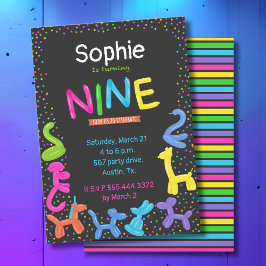 ネオン動物バルーン9歳の誕生日の招待 招待状