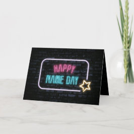 ネオン名の日付マーキー(ブリック上) カード