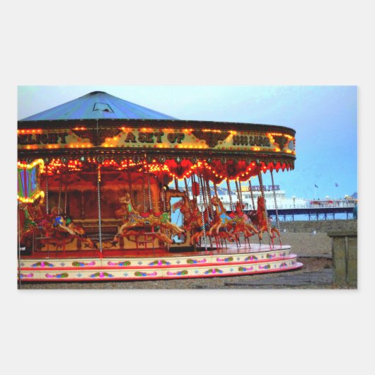 ネオン回転木馬シール 長方形シール (正面)