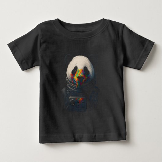 ネオン塗料が飛び散った宇宙飛行士パンダ ベビーTシャツ (正面)