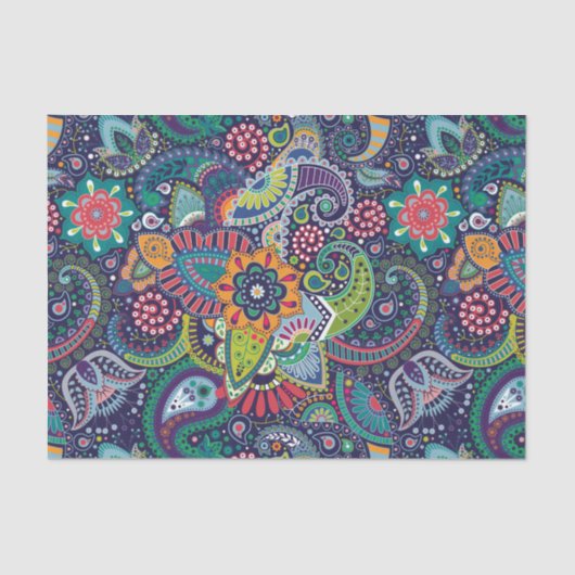 ネオン多彩な花のペイズリーパターン 薄葉紙 (正面)