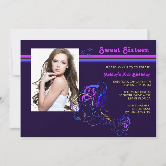 ネオン夜写真の招待状 招待状 (正面)