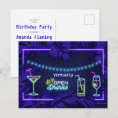 ネオン大人の仮想ドリンク誕生日パーティー ポストカード (正面/裏面)