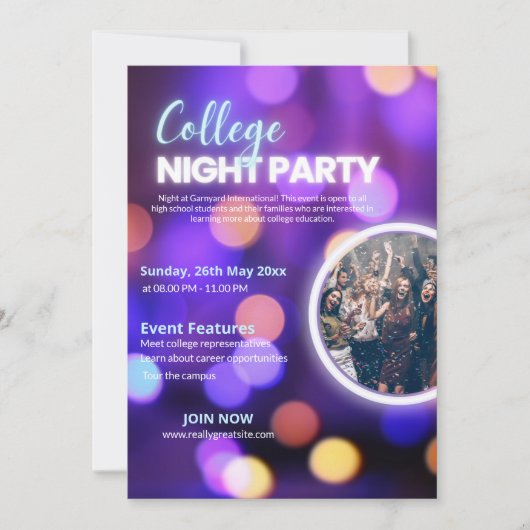 ネオン大学夜のパーティー招待状, 招待状 (正面)