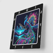 ネオン威厳のある孔雀 スクエア壁時計 (傾斜)