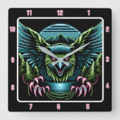 ネオン威厳のある《鳥》ハヤブサ スクエア壁時計 (正面)