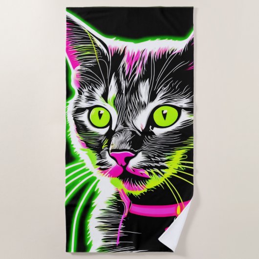 ネオン子猫フェネアート ビーチタオル (正面)