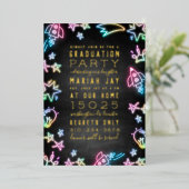 ネオン宇宙ドードルズ卒業パーティー招待状 箔招待状 (立ち正面)