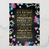 ネオン宇宙ドードレス子供の誕生日パーティー 箔招待状 (正面)