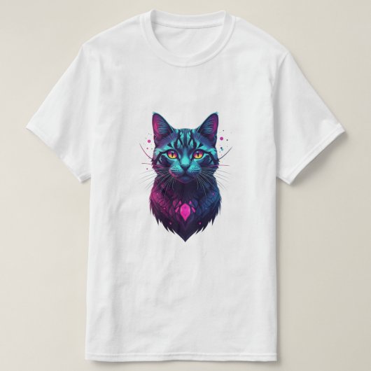 ネオン宇宙猫イラスト Tシャツ (デザイン正面)