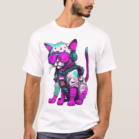 ネオン宇宙猫in未来的スーツ tシャツ (正面)