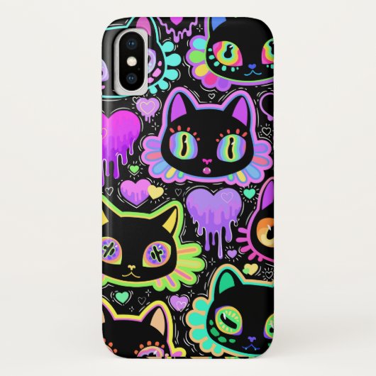 ネオン宇宙猫iPhoneケース - カラフルな蓄光 Case-Mate iPhoneケース (裏面)