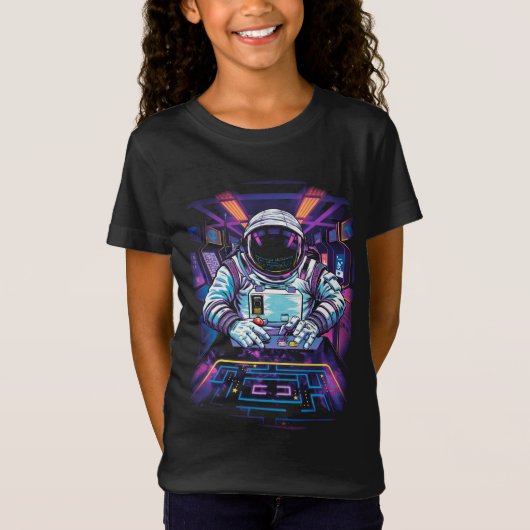 ネオン宇宙飛行士コズミックスペース探査グラフィック Tシャツ (正面)