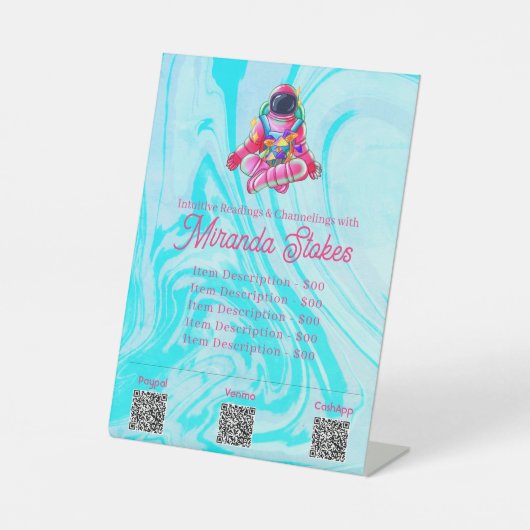 ネオン宇宙飛行士宇宙ピンク&ブルータロット価格表 台座サイン (正面)