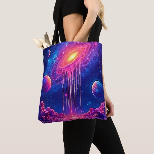 ネオン宇宙: 星の光が滴る トートバッグ (クローズアップ)