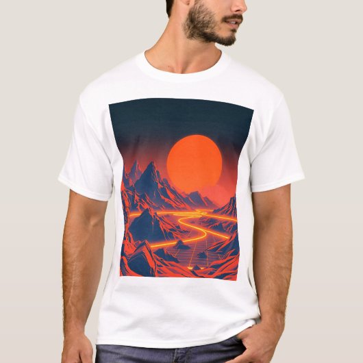 ネオン山脈を持つ合成波風景 Tシャツ (正面)