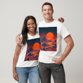 ネオン山脈を持つ合成波風景 Tシャツ (ユニセックス)