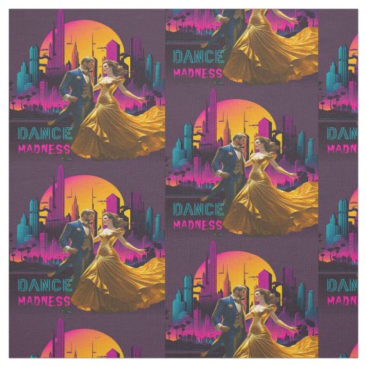 ネオン市の通りで踊る狂気カップル ファブリック (見本)