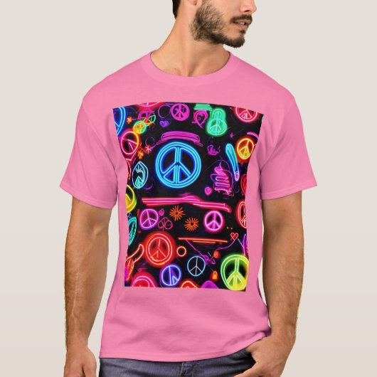 ネオン平和シンボルパターン Tシャツ (正面)