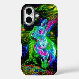 ネオン幻想のサイケデリック・ラビットドラゴン iPhone 16ケース
