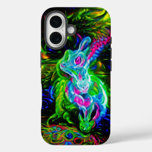 ネオン幻想のサイケデリック・ラビットドラゴン iPhone 16ケース