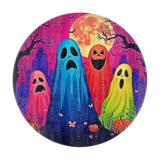 ネオン幽霊ハローウィンパーティデザイン カッティングボード (正面)