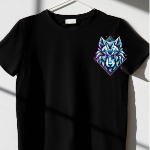 ネオン幾何学オオカミ Tシャツ