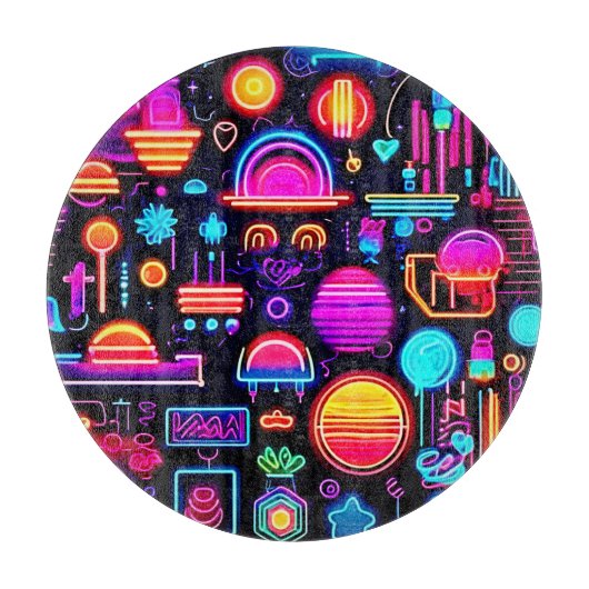 ネオン幾何学抽象芸術 カッティングボード (正面)