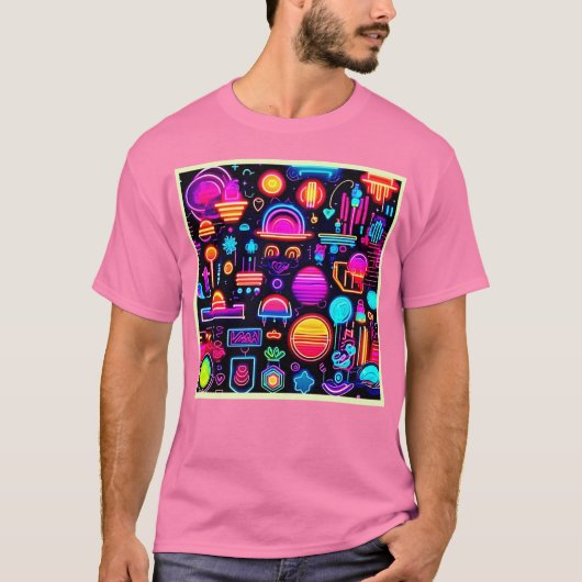 ネオン幾何学抽象芸術 Tシャツ (正面)