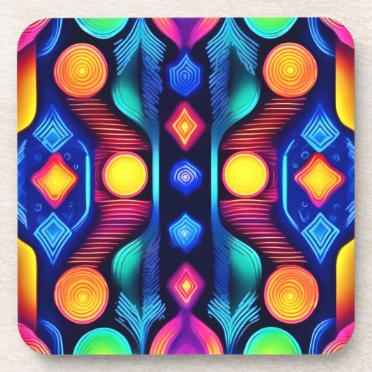 ネオン幾何学曼荼羅アート コースター (正面)