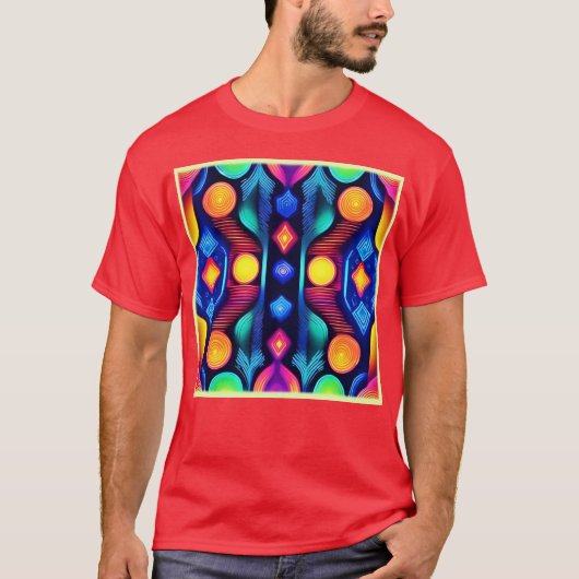 ネオン幾何学曼荼羅アート Tシャツ (正面)