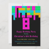 ネオン建物ブロック8番目の誕生日招待状 (正面)