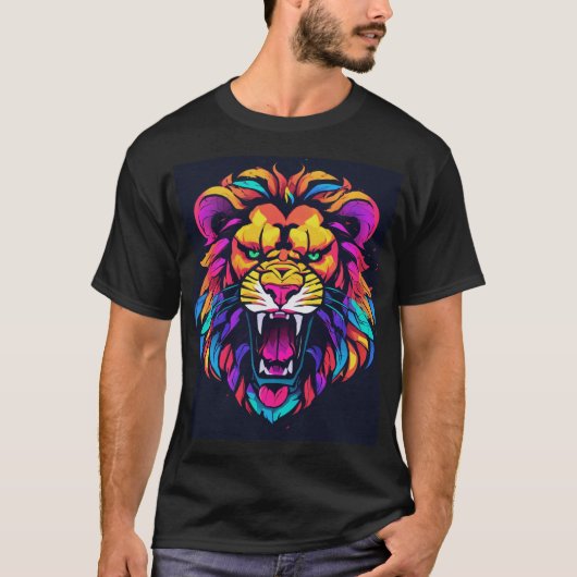 ネオン怒りライオンとスネークTシャツデザイン Tシャツ (正面)