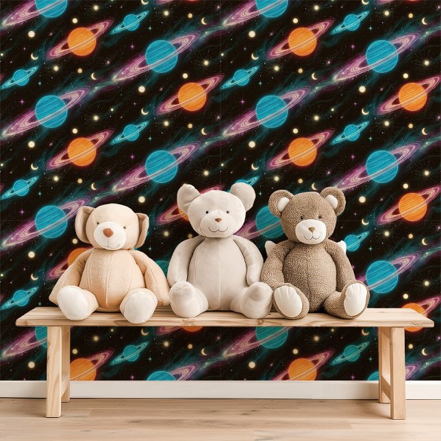 ネオン惑星と月の宇宙 壁紙 (クリエイターアップロード済み)