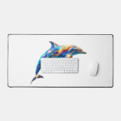 ネオン抽象イルカアート - カラフルなエネルギーの波 デスクマット (キーボード&マウス)