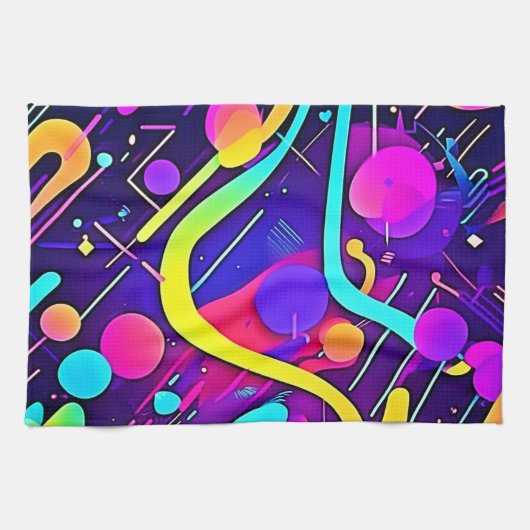 ネオン抽象的形状アート キッチンタオル (横)