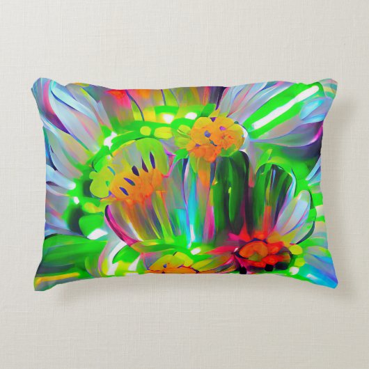ネオン抽象芸術デイジーと鮮やかな色彩 アクセントクッション (正面)