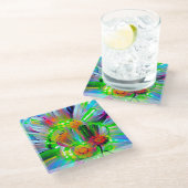 ネオン抽象芸術デイジーと鮮やかな色彩 ガラスコースター (アングル)